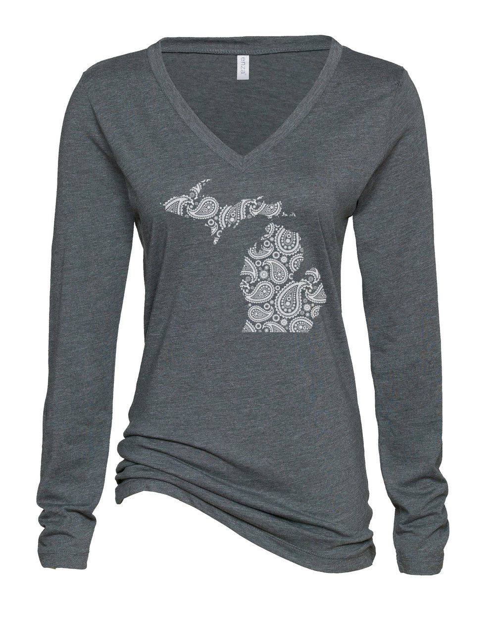 042 MI PAISLEY | LADIES ESSENTIAL LONG SLEEVE V-NECK TEE | MICHIGAN COLLECTION