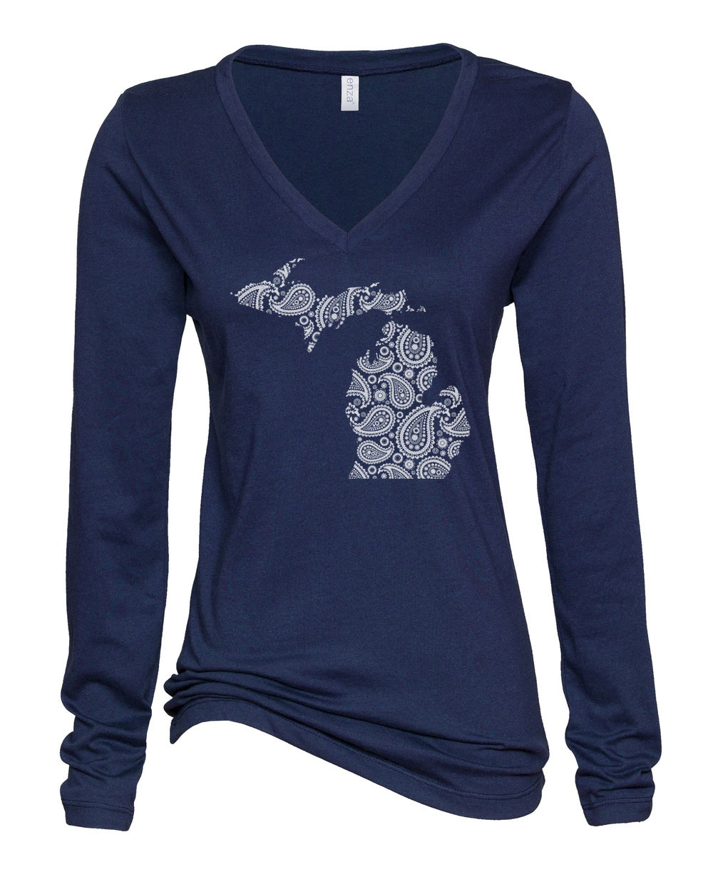 042 MI PAISLEY | LADIES ESSENTIAL LONG SLEEVE V-NECK TEE | MICHIGAN COLLECTION
