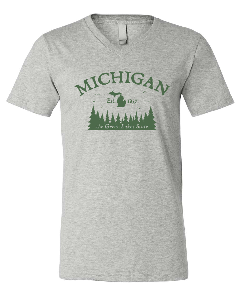 100 MI TREES | UNISEX HEATHER CVC V-NECK TEE | MICHIGAN COLLECTION
