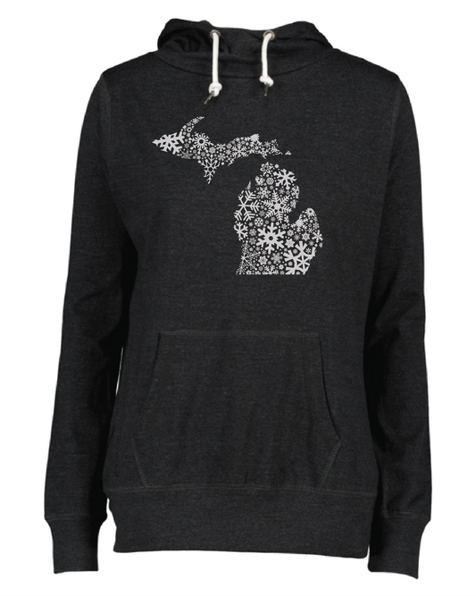 071 MI SNOWFLAKES | LADIES FUNNEL NECK HOODED TEE | WINTER COLLECTION